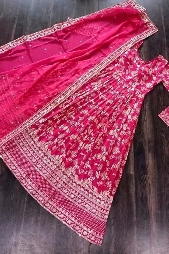 Pink viscose anarkali suit with embroidery sequin work