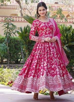 Pink viscose anarkali suit with embroidery sequin work 4