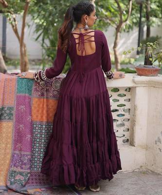 Purple roamn silk free size stitched anarkali suit with mirror lace work 4