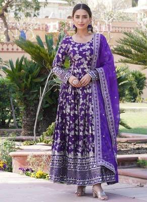 R blue viscose anarkali suit with embroidery sequin work 1