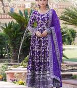 R blue viscose anarkali suit with embroidery sequin work