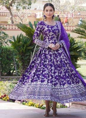 R blue viscose anarkali suit with embroidery sequin work 2