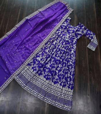 R blue viscose anarkali suit with embroidery sequin work 3
