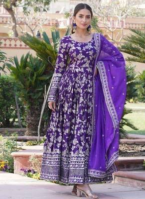 R blue viscose anarkali suit with embroidery sequin work 4
