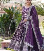 Purple viscose anarkali suit with embroidery sequin work