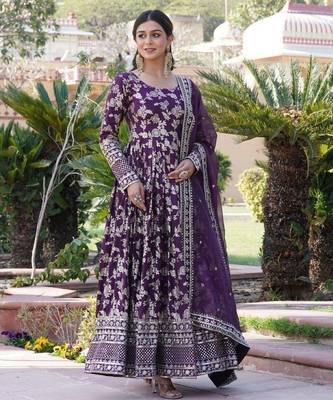 Purple viscose anarkali suit with embroidery sequin work 2
