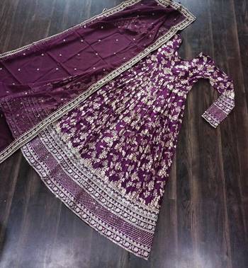 Purple viscose anarkali suit with embroidery sequin work 3