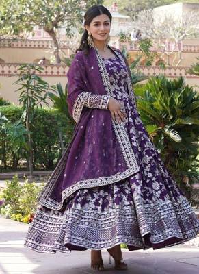 Purple viscose anarkali suit with embroidery sequin work 4