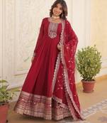 Red georgette anarkali suit with embroidery sequin work