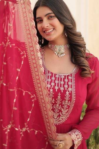 Pink georgette anarkali suit with embroidery sequin work