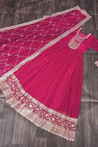 Pink georgette anarkali suit with embroidery sequin work