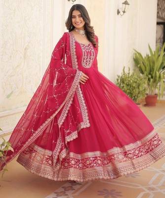 Pink georgette anarkali suit with embroidery sequin work 3