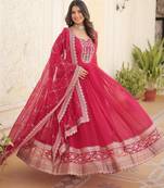 Pink Georgette Readymade Anarkali Suit with Embroidery & Sequin Work