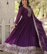 Purple georgette anarkali suit with embroidery sequin work