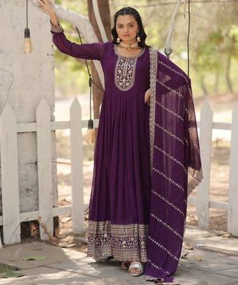Purple georgette anarkali suit with embroidery sequin work 2