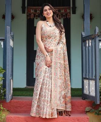 Ivory color ready to wear saree with unstich blouse 1