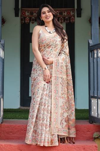 Ivory color ready to wear saree with unstich blouse
