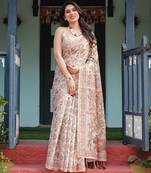 Ivory color ready to wear saree with unstich blouse