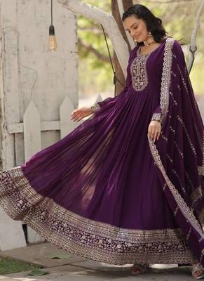 Purple georgette anarkali suit with embroidery sequin work 4