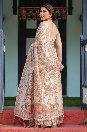 Ivory color ready to wear saree with unstich blouse
