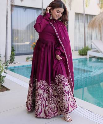 Purple silk anarkali suit with embroidery sequin work 1