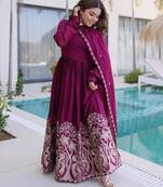 Purple silk anarkali suit with embroidery sequin work