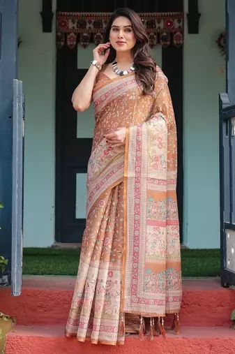 Brown color ready to wear saree with unstich blouse