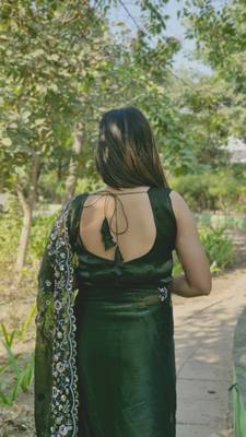 Green colour barbari satin sequins work saree 2