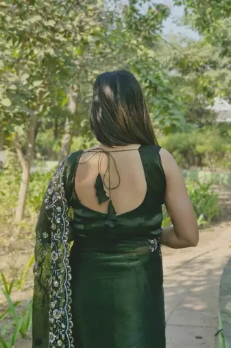Green colour barbari satin sequins work saree