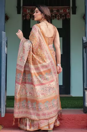 Brown color ready to wear saree with unstich blouse