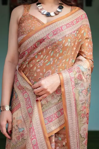 Brown color ready to wear saree with unstich blouse