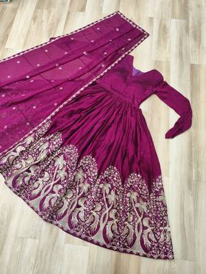 Purple silk anarkali suit with embroidery sequin work 3