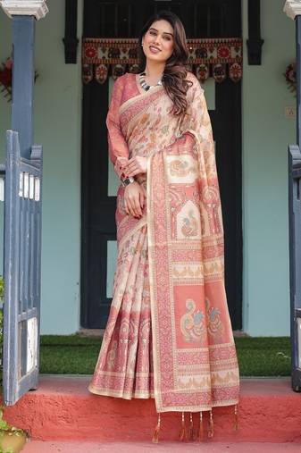 Peach color ready to wear saree with unstich blouse