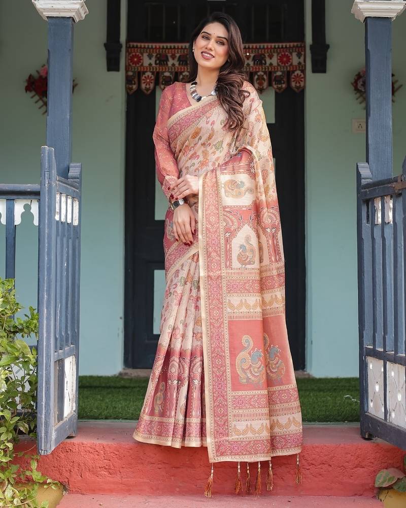 Peach color ready to wear saree with unstich blouse
