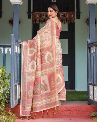 Peach color ready to wear saree with unstich blouse 2