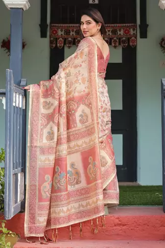 Peach color ready to wear saree with unstich blouse