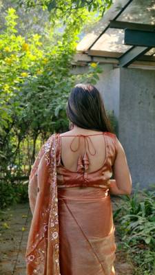 Coral colour barbari satin sequins work saree 3