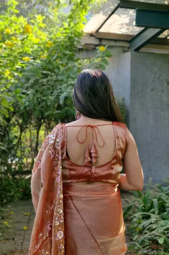 Coral colour barbari satin sequins work saree