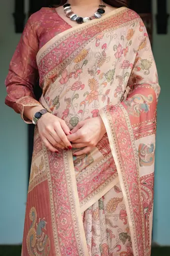 Peach color ready to wear saree with unstich blouse