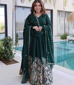 Emerald silk anarkali suit with embroidery sequin work