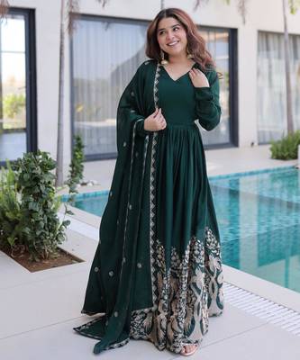 Emerald silk anarkali suit with embroidery sequin work 2