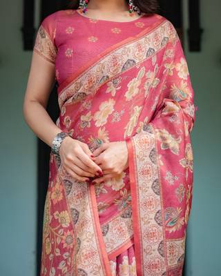 Rani pink color ready to wear saree with unstich blouse 3