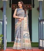 Blue color ready to wear saree with unstich blouse