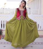 Mehendi chanderi gown with embroidery beats work