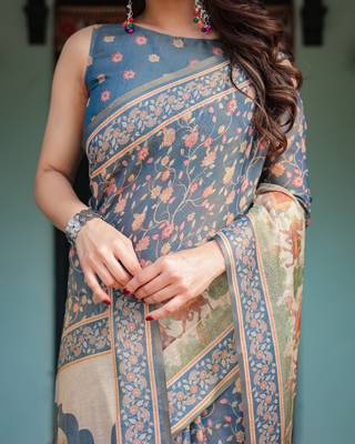 Blue color ready to wear saree with unstich blouse 3