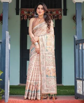 Cream color ready to wear saree with unstich blouse 1