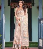 Cream color ready to wear saree with unstich blouse
