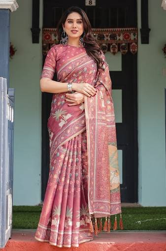 Rose color ready to wear saree with unstich blouse