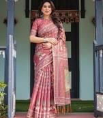 Rose color ready to wear saree with unstich blouse