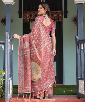 Rose color ready to wear saree with unstich blouse 2